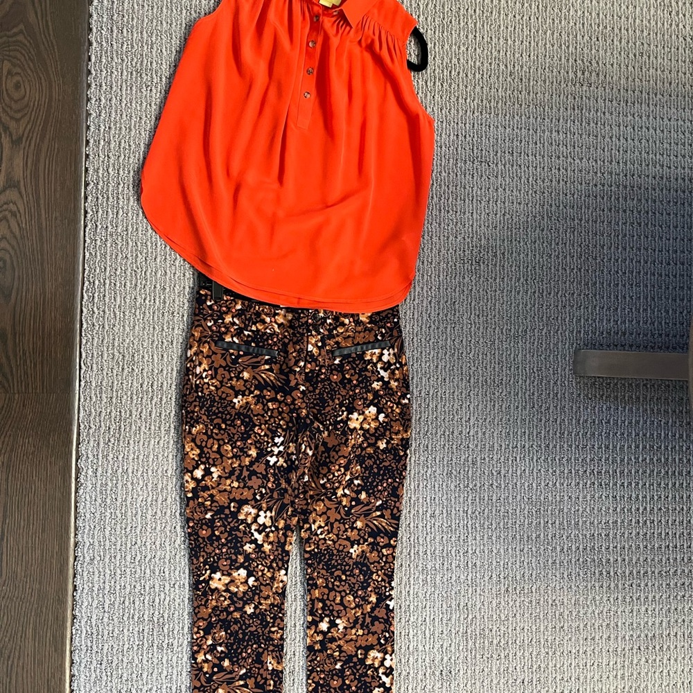Anthropologie Orange Top and Floral Pants Set